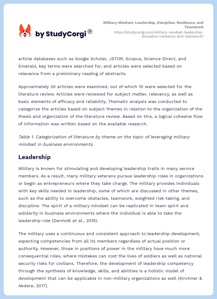 Military Mindset: Leadership, Discipline, Resilience, and Teamwork. Page 2