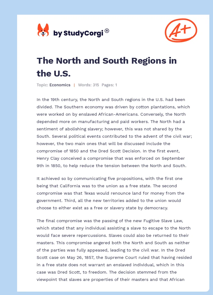The North and South Regions in the U.S.. Page 1