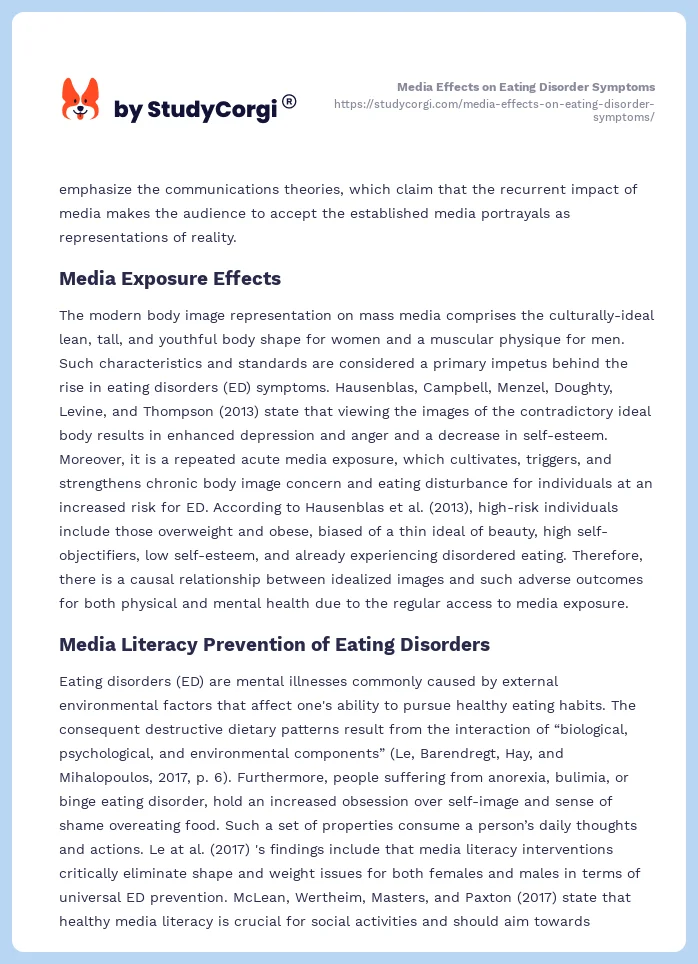 Media Effects on Eating Disorder Symptoms. Page 2