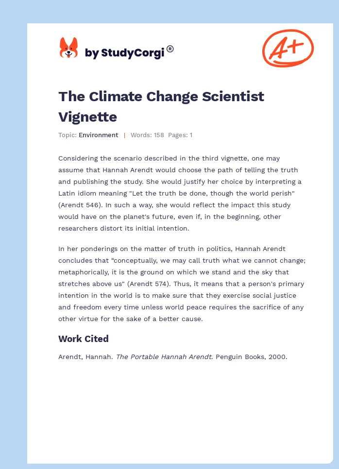 The Climate Change Scientist Vignette. Page 1