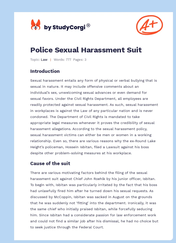 Police Sexual Harassment Suit. Page 1