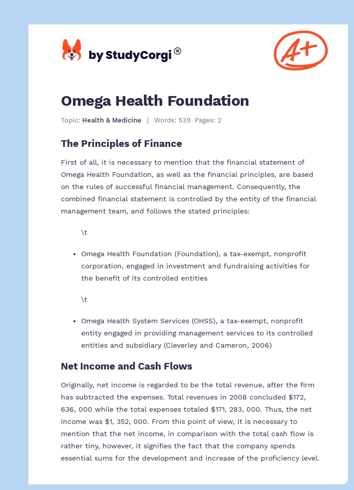 Omega Health Foundation. Page 1