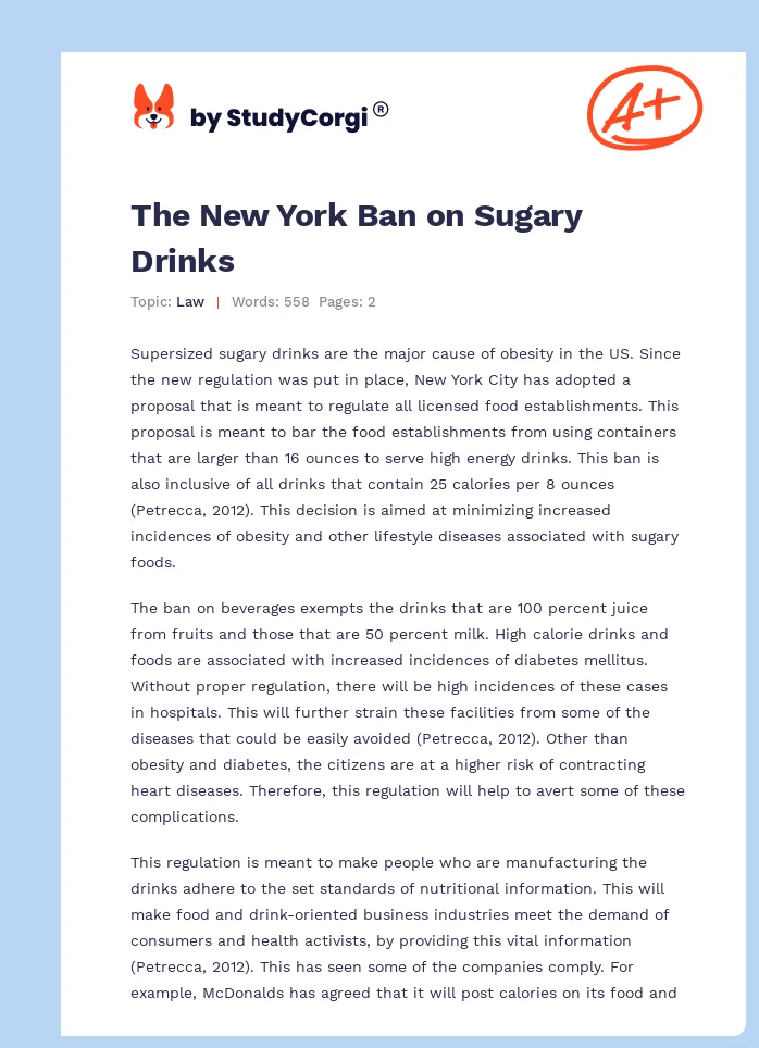 The New York Ban on Sugary Drinks. Page 1