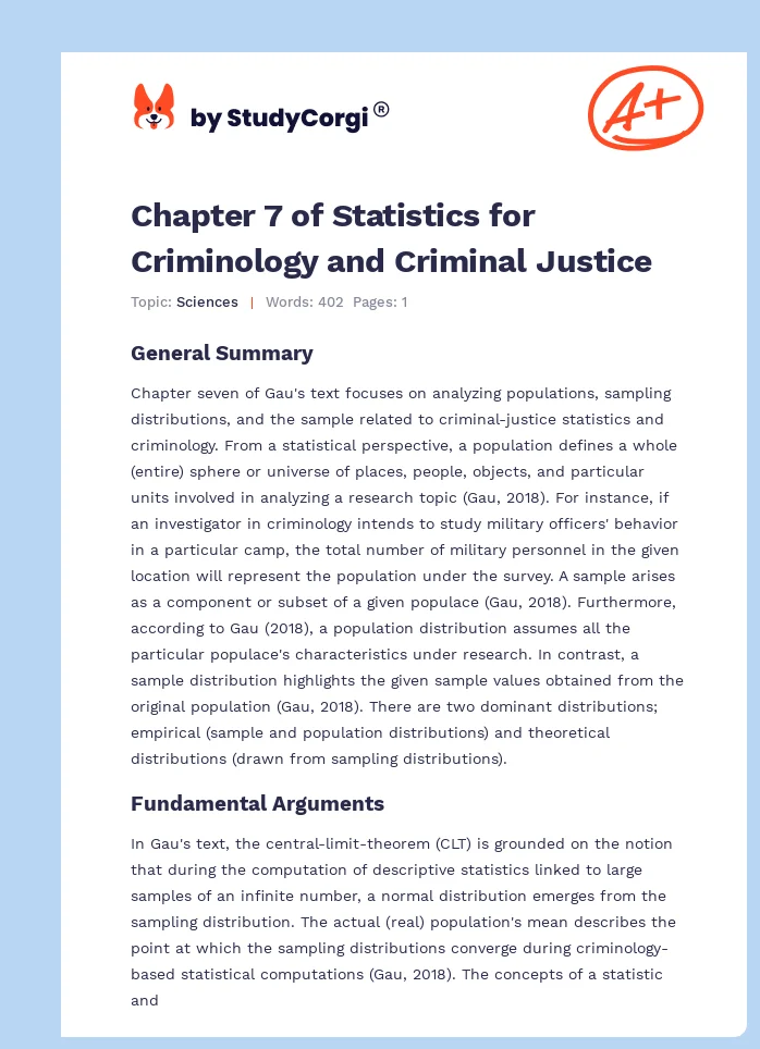Chapter 7 of Statistics for Criminology and Criminal Justice. Page 1