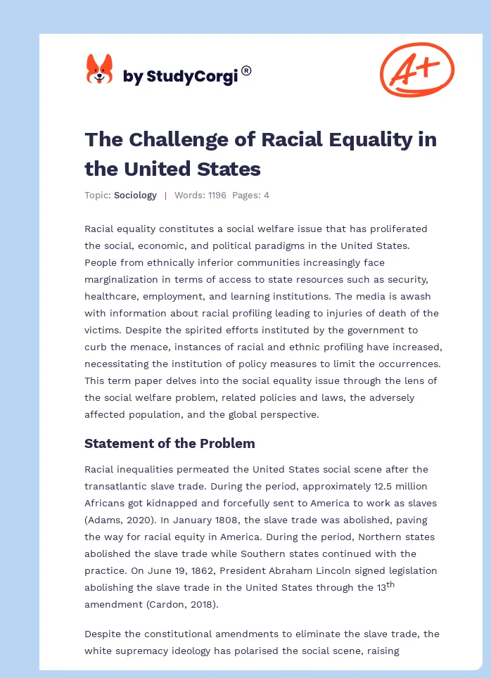 The Challenge of Racial Equality in the United States. Page 1