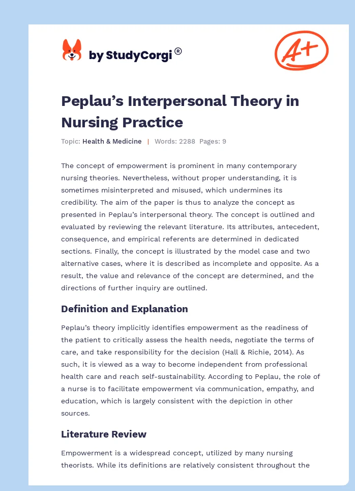 Peplau’s Interpersonal Theory in Nursing Practice. Page 1