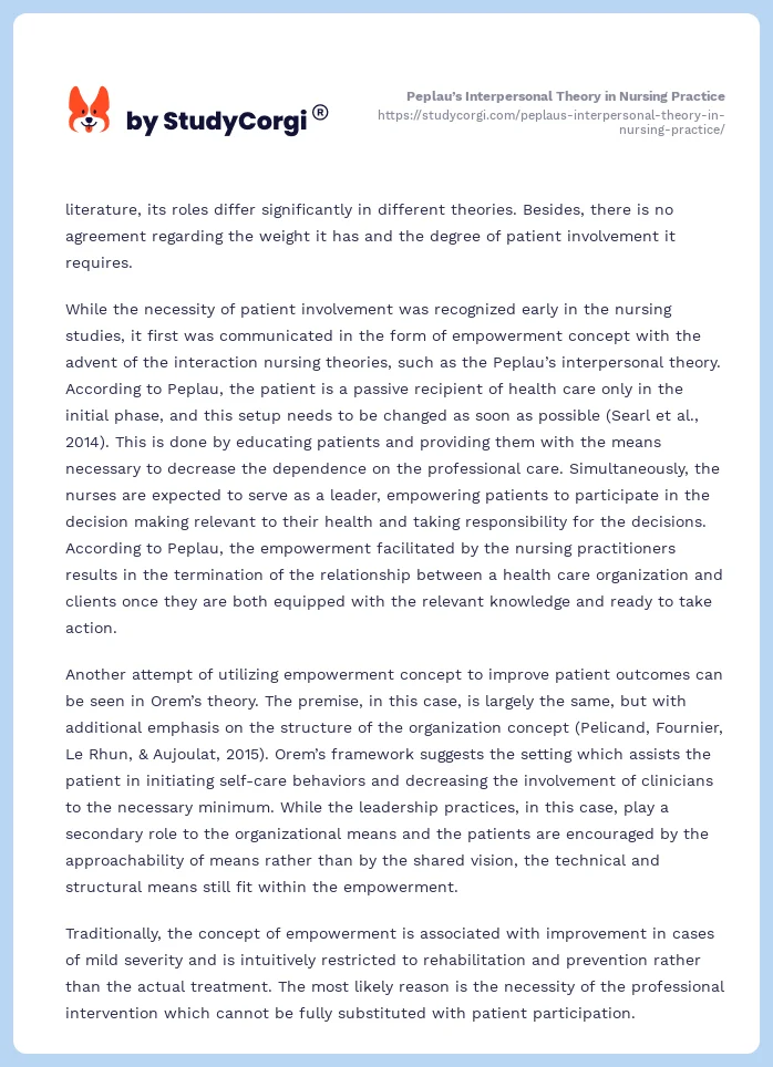 Peplau’s Interpersonal Theory in Nursing Practice. Page 2