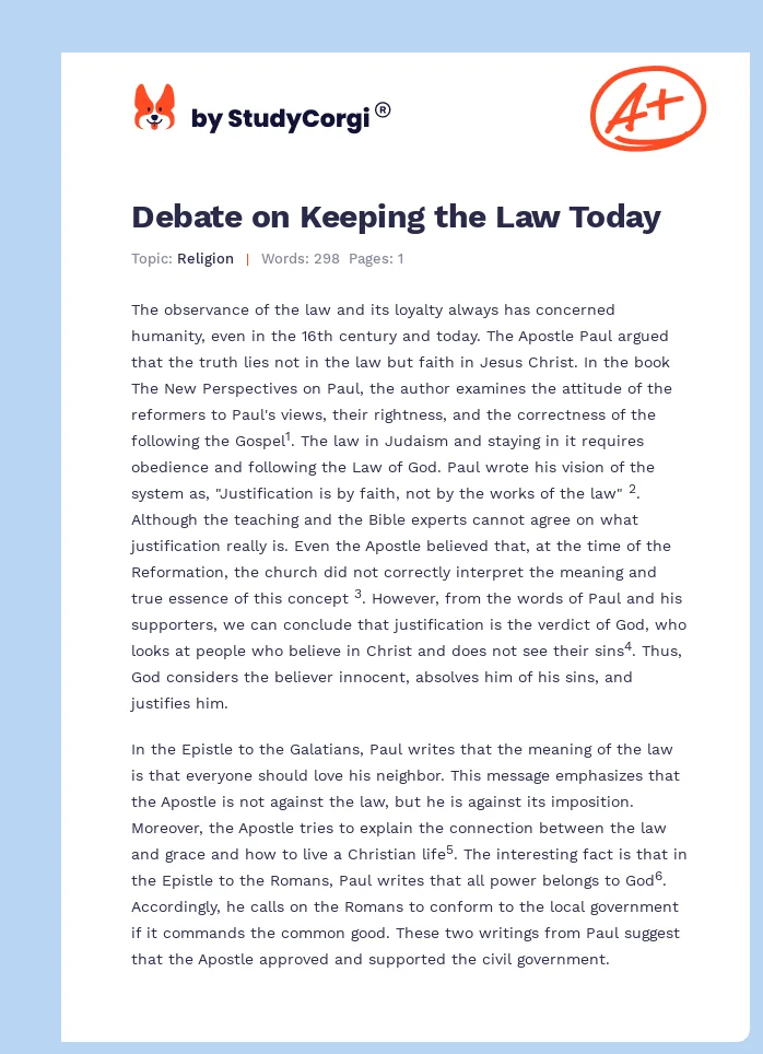 Debate on Keeping the Law Today. Page 1