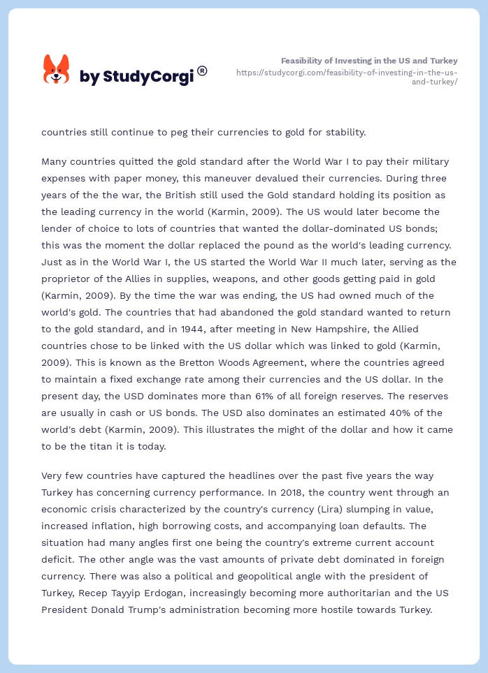 Feasibility of Investing in the US and Turkey. Page 2