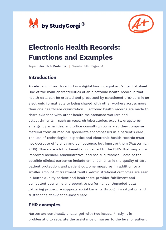Electronic Health Records: Functions and Examples. Page 1