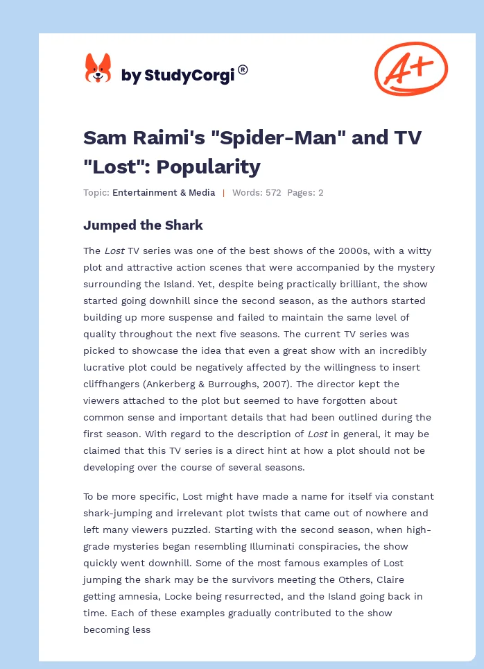 Sam Raimi's "Spider-Man" and TV "Lost": Popularity. Page 1