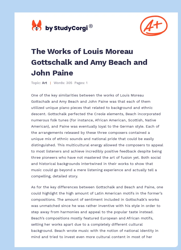 The Works of Louis Moreau Gottschalk and Amy Beach and John Paine. Page 1