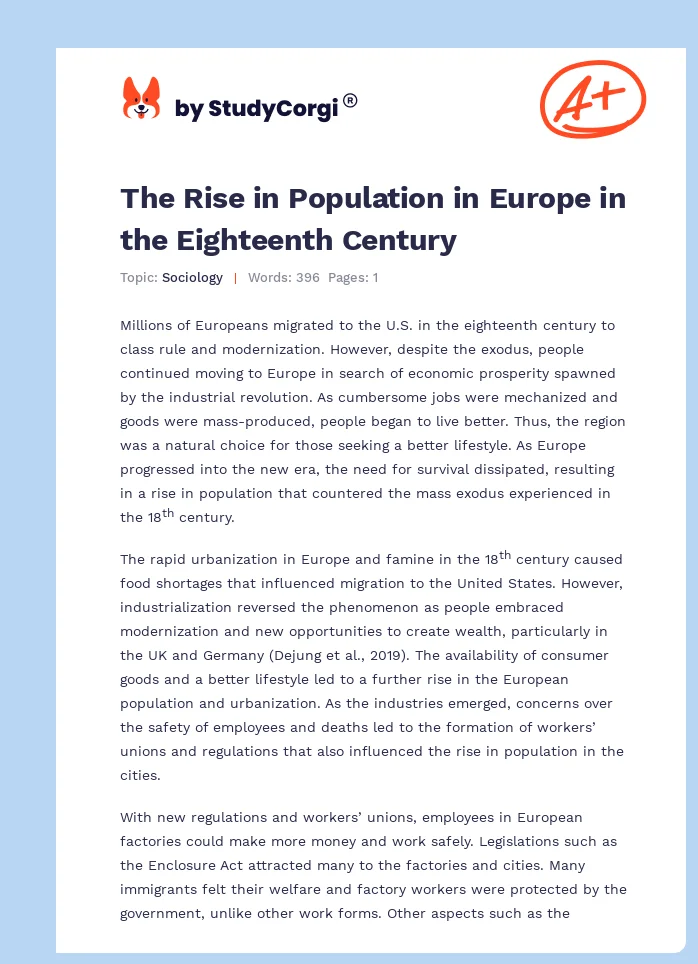 The Rise in Population in Europe in the Eighteenth Century. Page 1