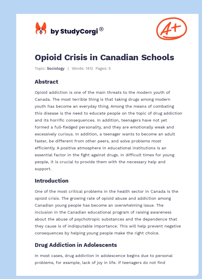 Opioid Crisis in Canadian Schools. Page 1