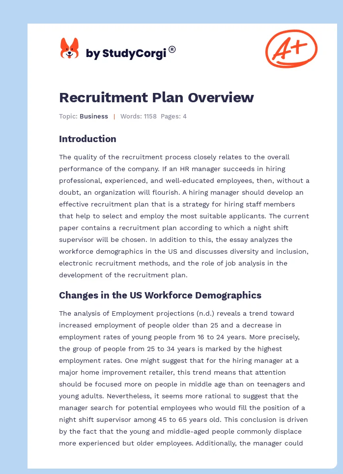 Recruitment Plan Overview. Page 1