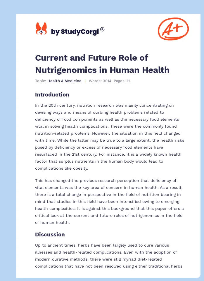 Current and Future Role of Nutrigenomics in Human Health. Page 1