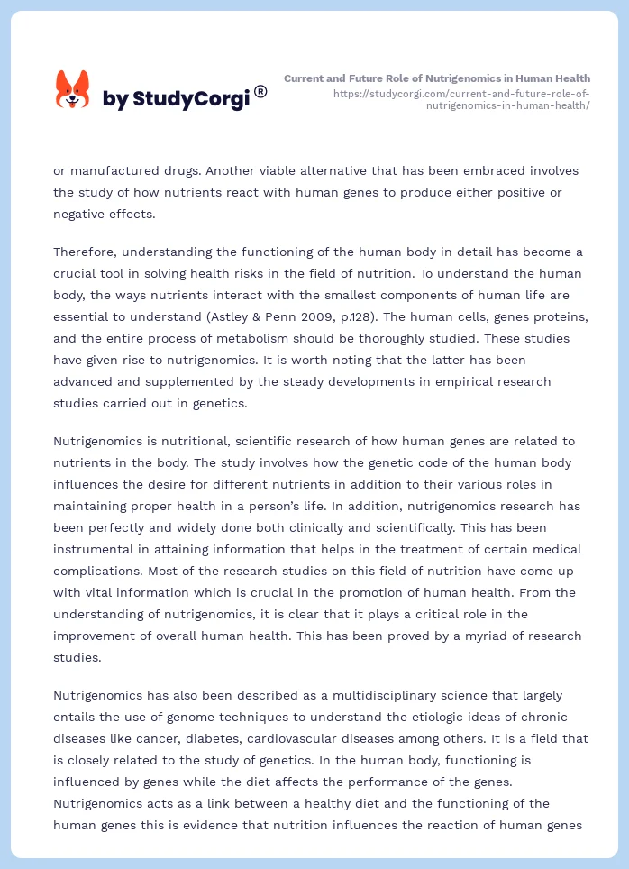 Current and Future Role of Nutrigenomics in Human Health. Page 2