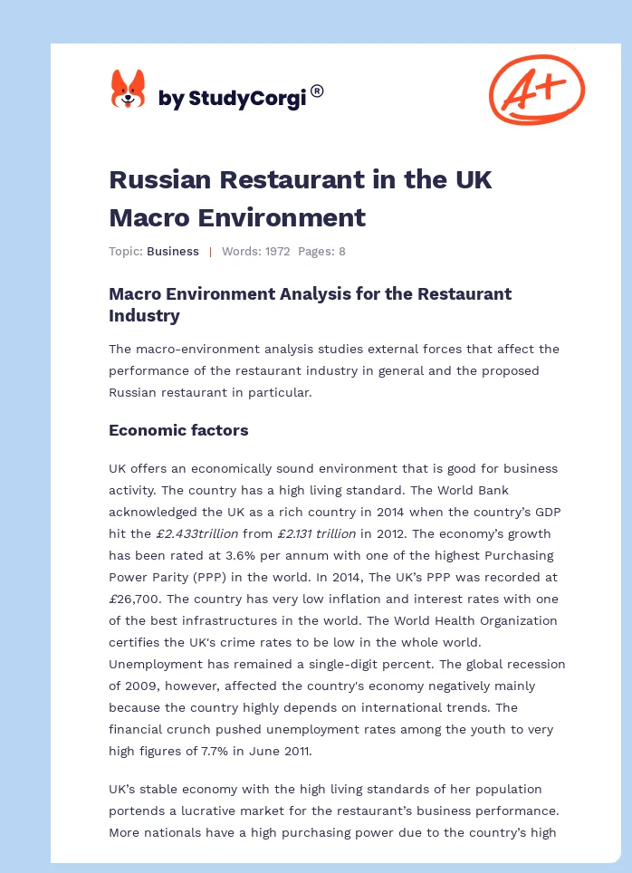 Russian Restaurant in the UK Macro Environment. Page 1