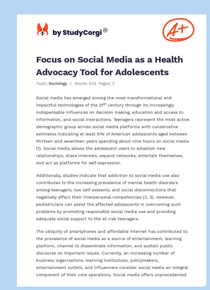 Focus on Social Media as a Health Advocacy Tool for Adolescents. Page 1