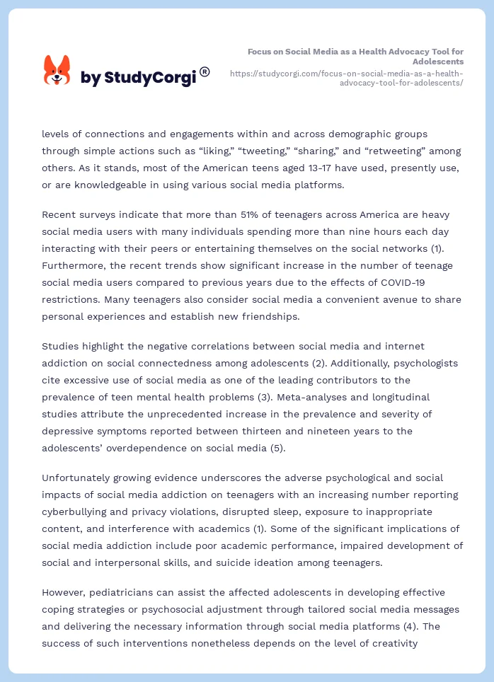 Focus on Social Media as a Health Advocacy Tool for Adolescents. Page 2