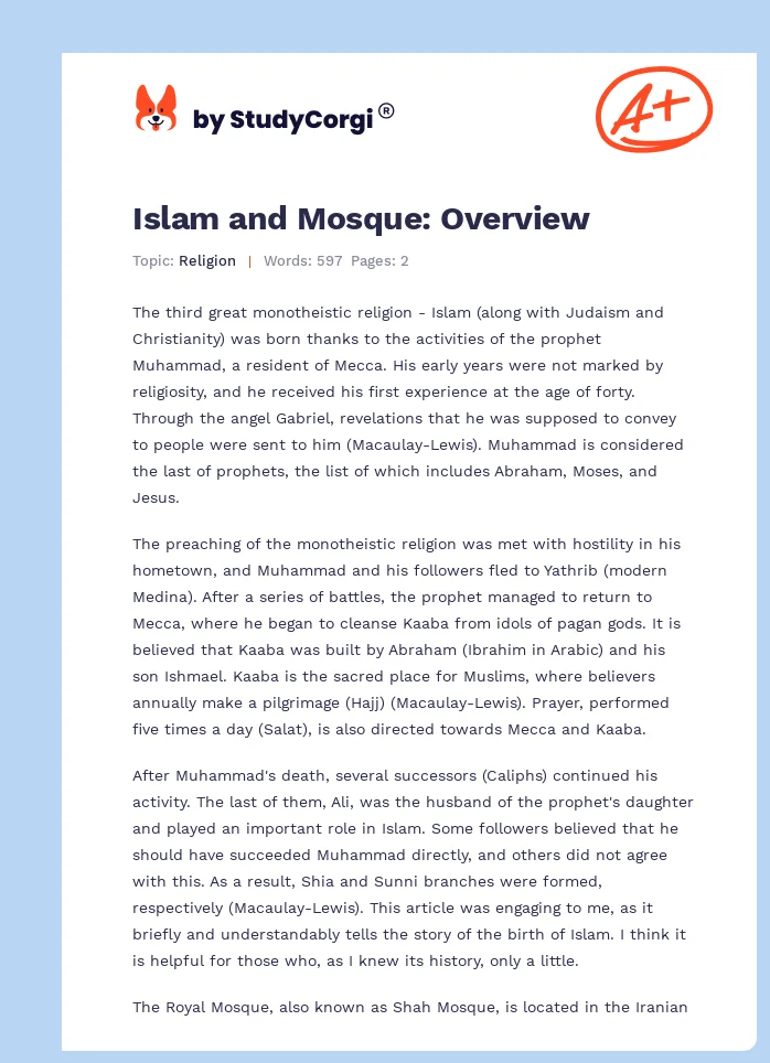 Islam and Mosque: Overview. Page 1