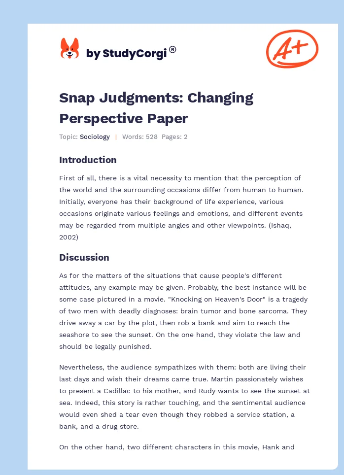 Snap Judgments: Changing Perspective Paper. Page 1