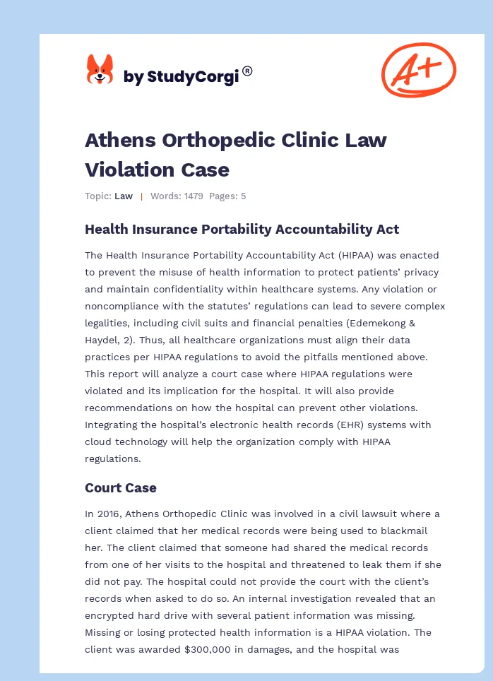 Athens Orthopedic Clinic Law Violation Case. Page 1