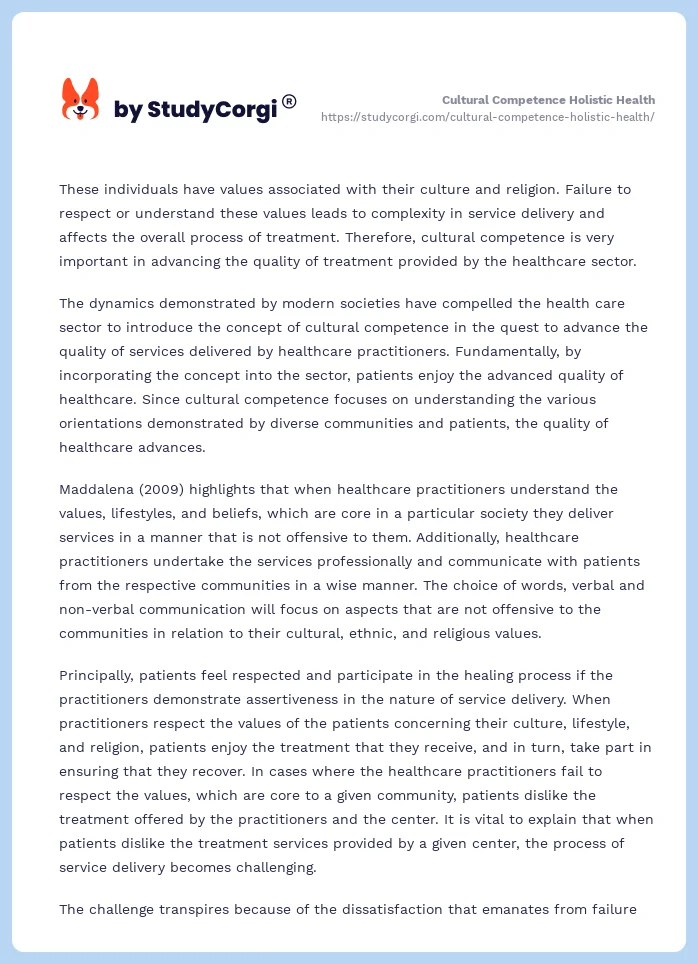 Cultural Competence Holistic Health. Page 2