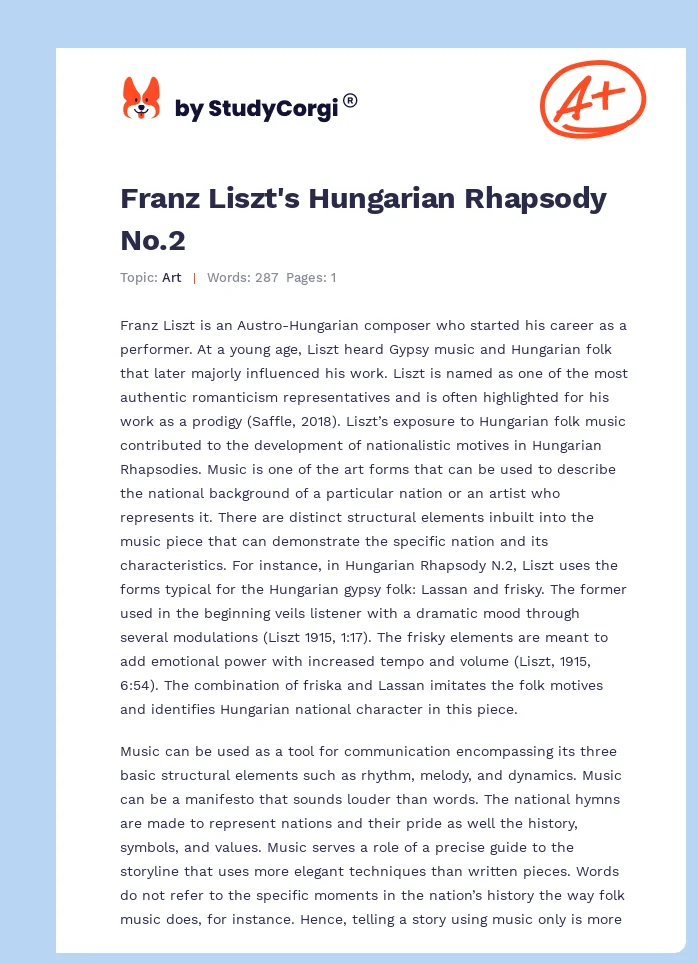 Franz Liszt's Hungarian Rhapsody No.2. Page 1