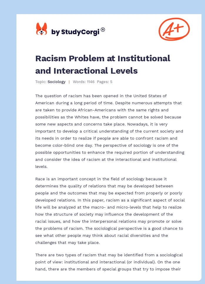 Racism Problem at Institutional and Interactional Levels. Page 1