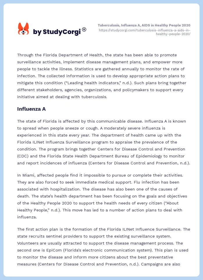 Tuberculosis, Influenza A, AIDS in Healthy People 2020. Page 2