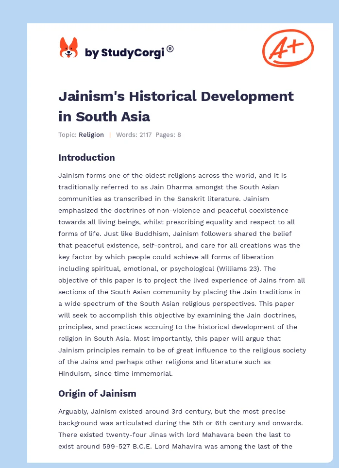Jainism's Historical Development in South Asia. Page 1
