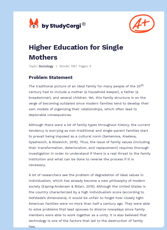Higher Education for Single Mothers. Page 1