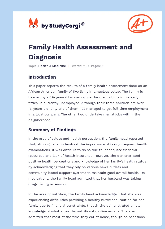 Family Health Assessment and Diagnosis. Page 1