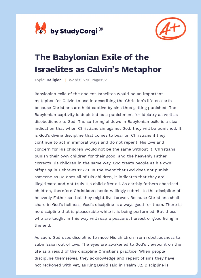 The Babylonian Exile of the Israelites as Calvin’s Metaphor. Page 1
