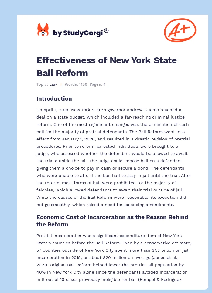 Effectiveness of New York State Bail Reform. Page 1