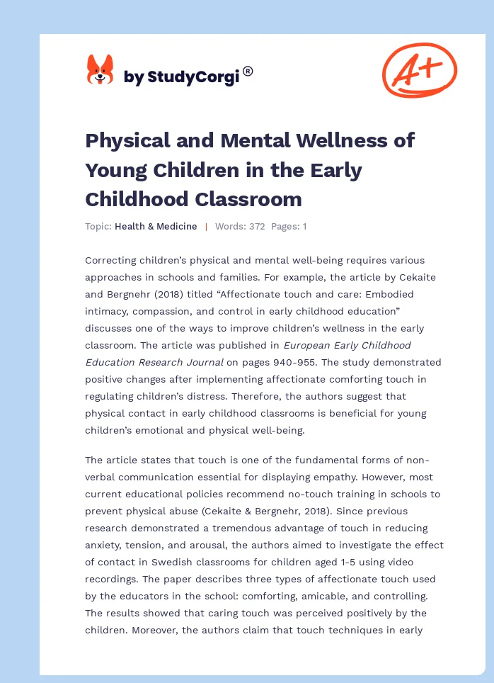 Physical and Mental Wellness of Young Children in the Early Childhood Classroom. Page 1