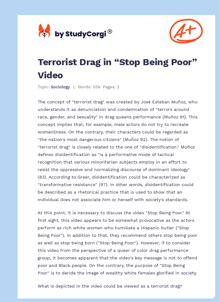 Terrorist Drag in “Stop Being Poor” Video. Page 1