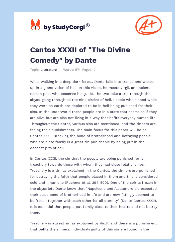 Cantos XXXII of "The Divine Comedy" by Dante. Page 1