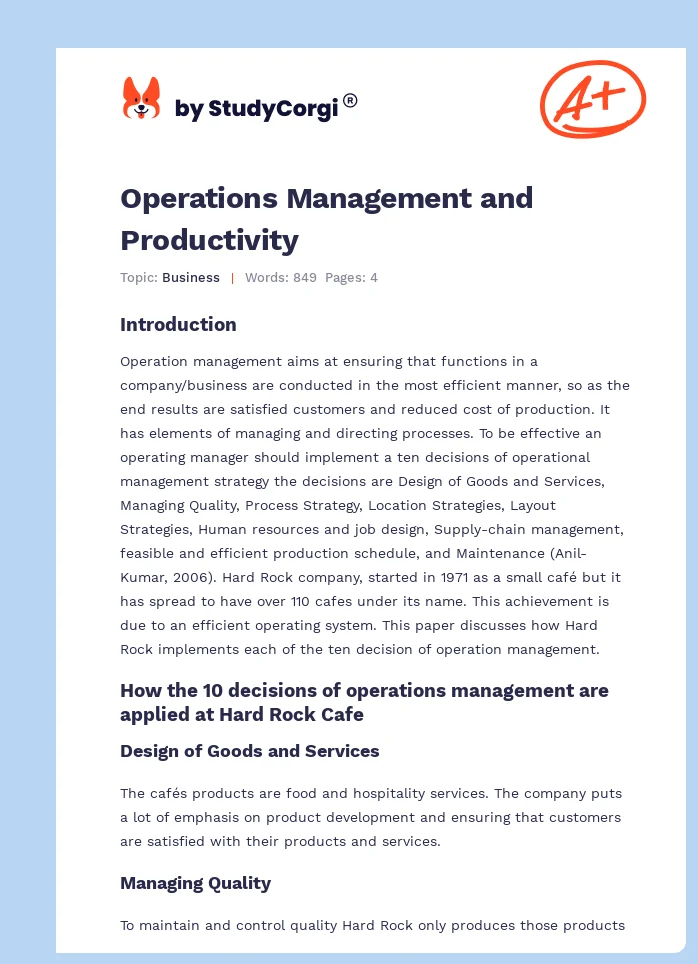 Operations Management and Productivity. Page 1