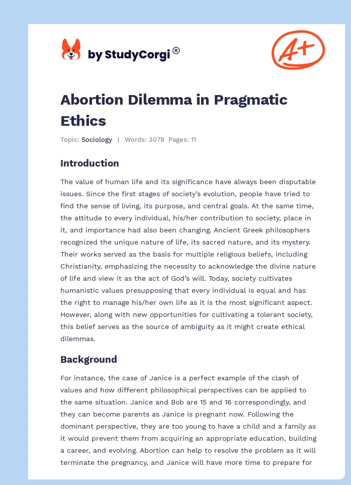Abortion Dilemma in Pragmatic Ethics. Page 1