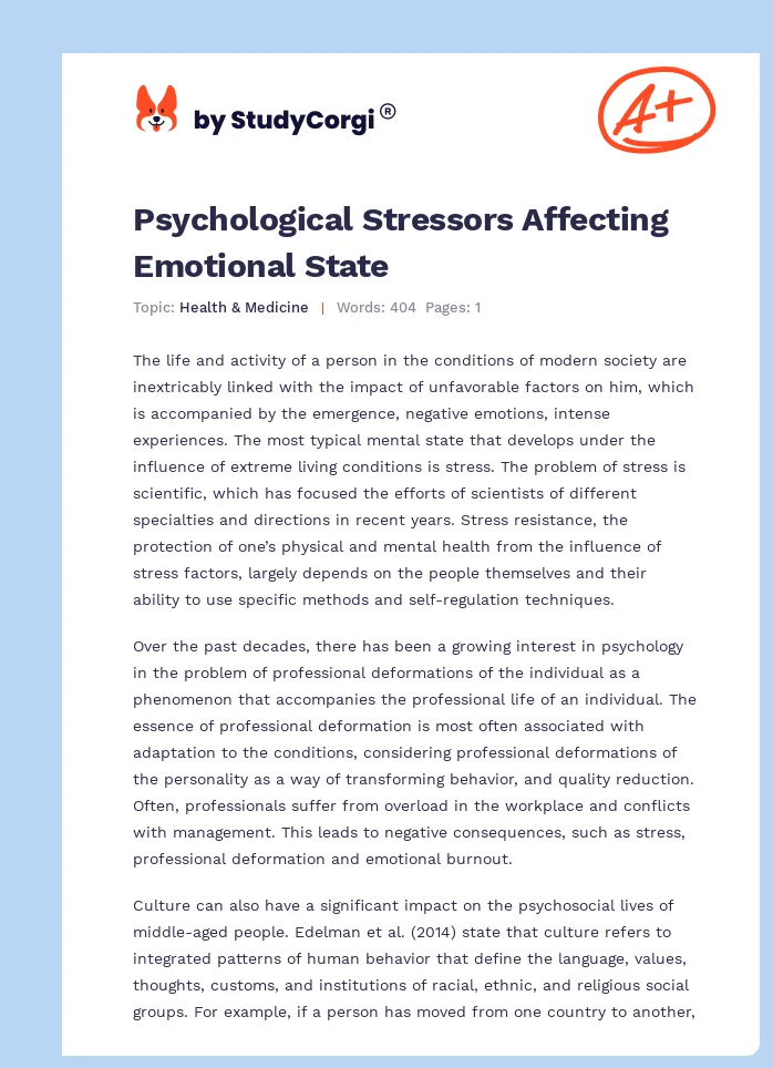 Psychological Stressors Affecting Emotional State. Page 1