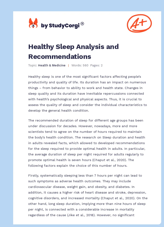 Healthy Sleep Analysis and Recommendations. Page 1