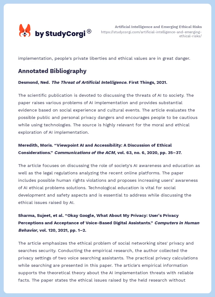Artificial Intelligence and Emerging Ethical Risks. Page 2