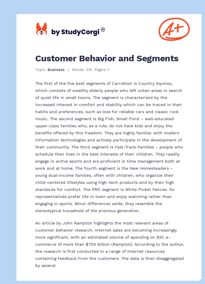 Customer Behavior and Segments. Page 1