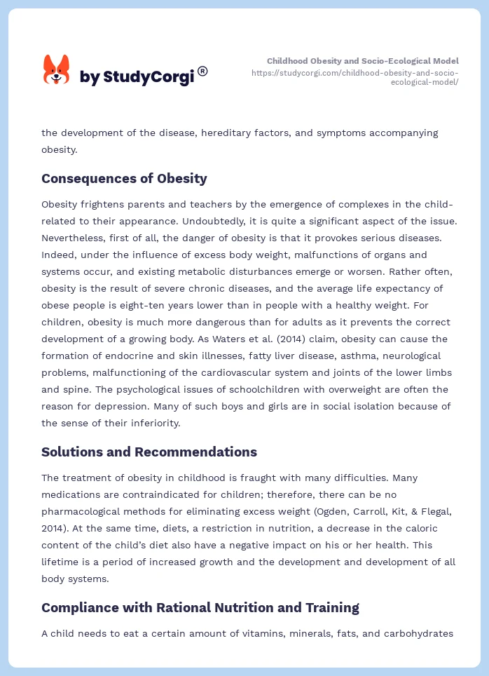 Childhood Obesity and Socio-Ecological Model. Page 2