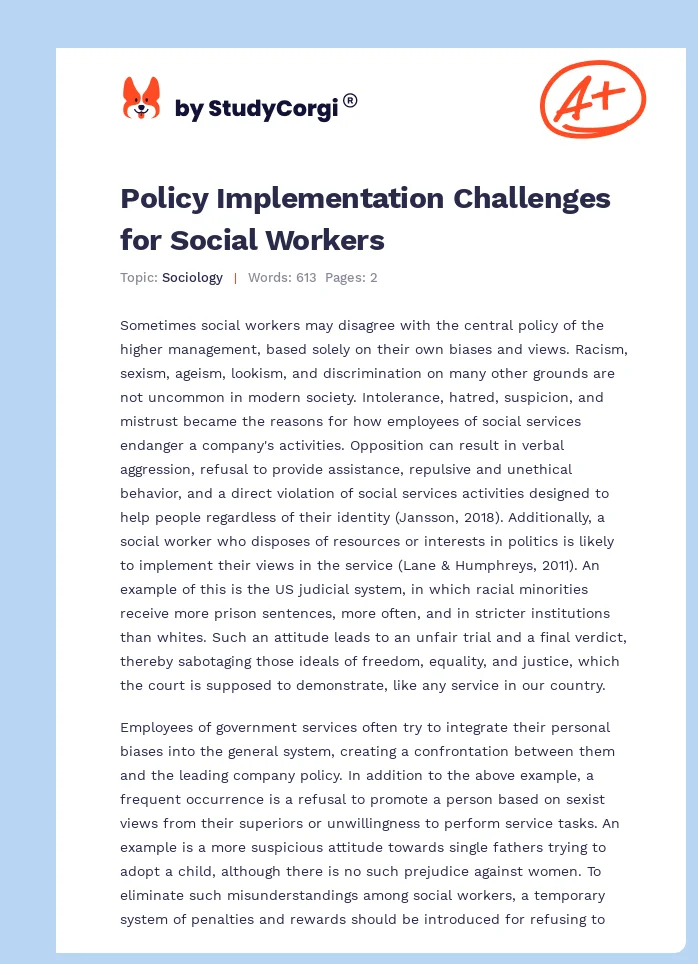 Policy Implementation Challenges for Social Workers. Page 1