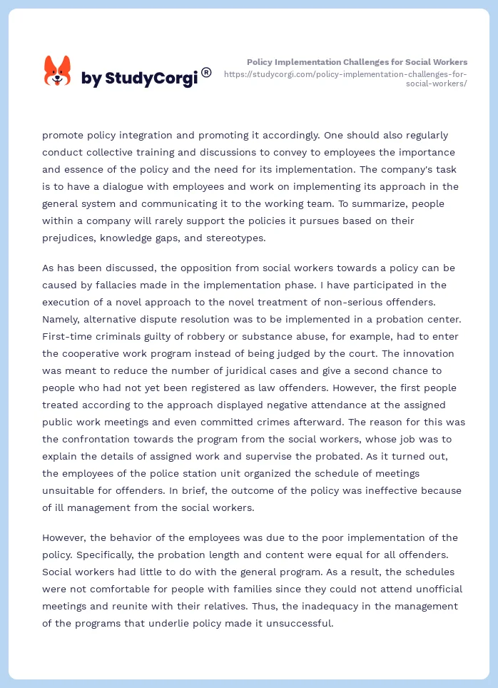 Policy Implementation Challenges for Social Workers. Page 2