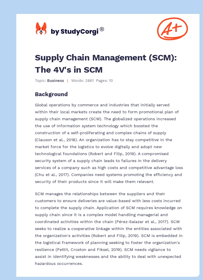 Supply Chain Management (SCM): The 4V's in SCM. Page 1