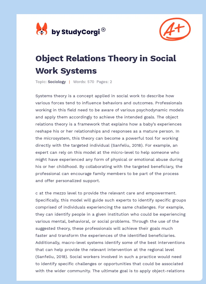 Object Relations Theory in Social Work Systems. Page 1
